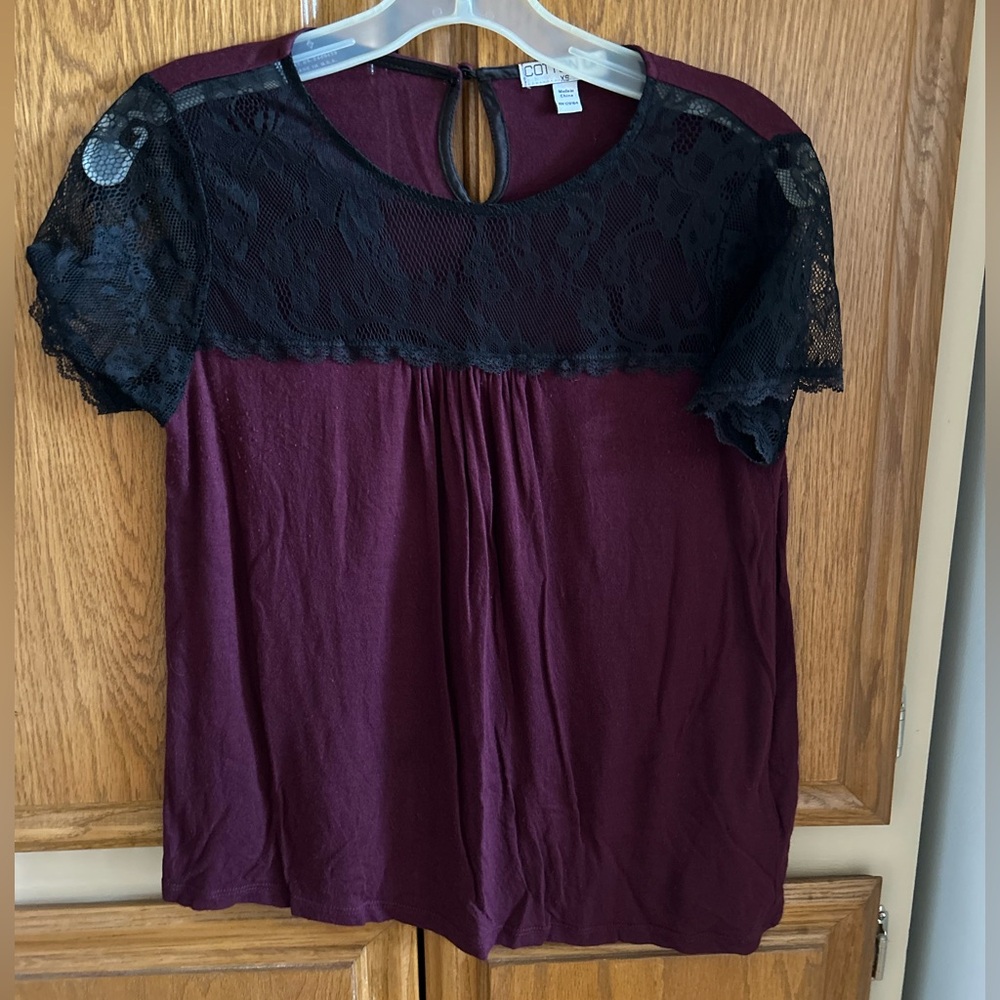 Cotton On wine/burgundy with Lace Short Sleeve Blouse